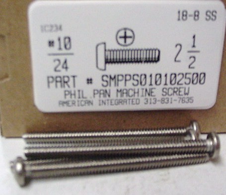 #10-24X2-1/2 PAN HEAD PHILLIPS MACHINE SCREW 18-8 STAINLESS STEEL