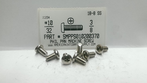 #10-32X3/8 PAN HEAD PHILLIPS MACHINE SCREW 18-8 STAINLESS STEEL