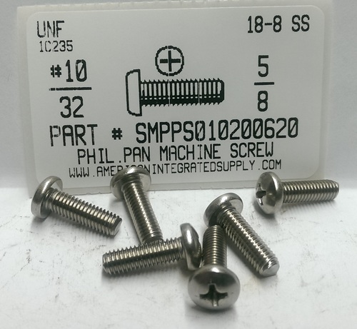 #10-32X5/8 PAN HEAD PHILLIPS MACHINE SCREW 18-8 STAINLESS STEEL