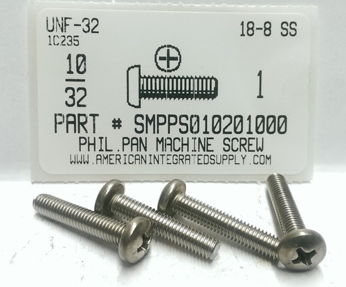 #10-32X1 PAN HEAD PHILLIPS MACHINE SCREW 18-8 STAINLESS STEEL