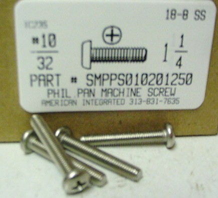 #10-32X1-1/4 PAN HEAD PHILLIPS MACHINE SCREW 18-8 STAINLESS STEEL