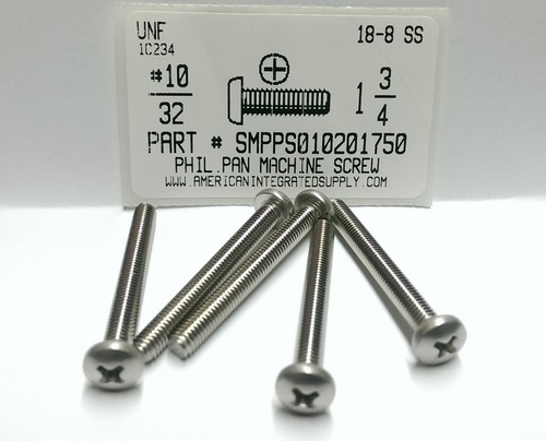 #10-32X1-3/4 PAN HEAD PHILLIPS MACHINE SCREW 18-8 STAINLESS STEEL