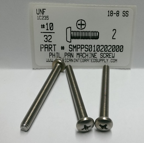 #10-32X2 PAN HEAD PHILLIPS MACHINE SCREW 18-8 STAINLESS STEEL