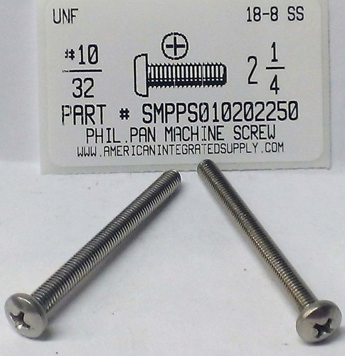 #10-32X2-1/4 PAN HEAD PHILLIPS MACHINE SCREW 18-8 STAINLESS STEEL