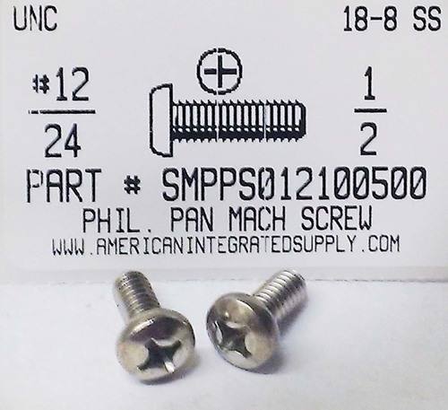 12-24X1/2 PAN HEAD PHILLIPS MACHINE SCREW 18-8 STAINLESS STEEL