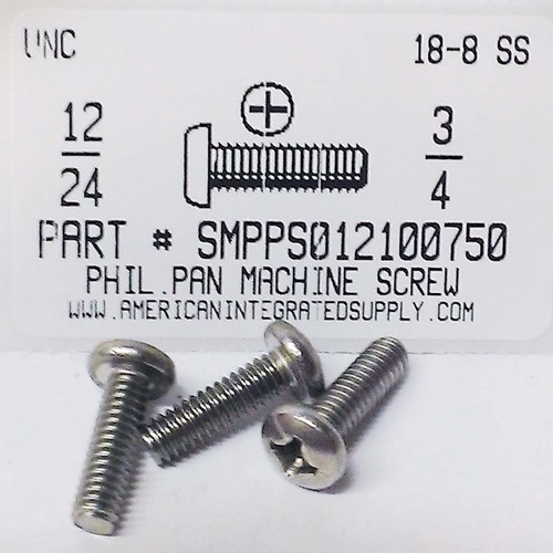 12-24X3/4 PAN HEAD PHILLIPS MACHINE SCREW 18-8 STAINLESS STEEL