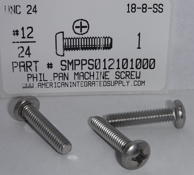 12-24X1 PAN HEAD PHILLIPS MACHINE SCREW 18-8 STAINLESS STEEL