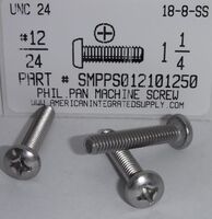 12-24X1-1/4 PAN HEAD PHILLIPS MACHINE SCREW 18-8 STAINLESS STEEL
