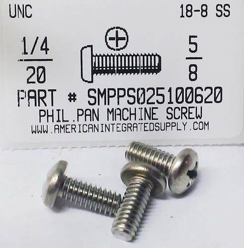 1/4-20X5/8 PAN HEAD PHILLIPS MACHINE SCREW 18-8 STAINLESS STEEL