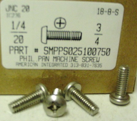 1/4-20X3/4 PAN HEAD PHILLIPS MACHINE SCREW 18-8 STAINLESS STEEL