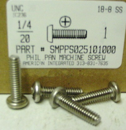 1/4-20X1 PAN HEAD PHILLIPS MACHINE SCREW 18-8 STAINLESS STEEL