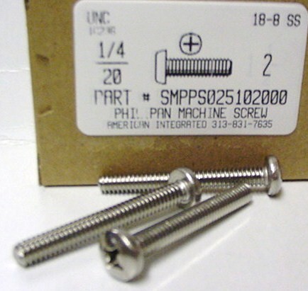 1/4-20X2 PAN HEAD PHILLIPS MACHINE SCREW 18-8 STAINLESS STEEL