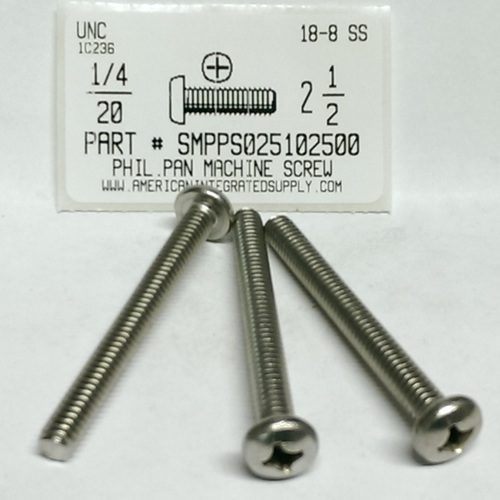 1/4-20X2-1/2 PAN HEAD PHILLIPS MACHINE SCREW 18-8 STAINLESS STEEL