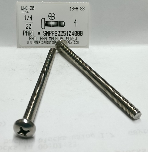 1/4-20X4 PAN HEAD PHILLIPS MACHINE SCREW 18-8 STAINLESS STEEL