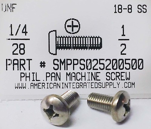 1/4-28X1/2 PAN HEAD PHILLIPS MACHINE SCREW 18-8 STAINLESS STEEL