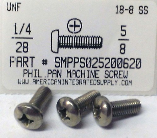 1/4-28X5/8 PAN HEAD PHILLIPS MACHINE SCREW 18-8 STAINLESS STEEL