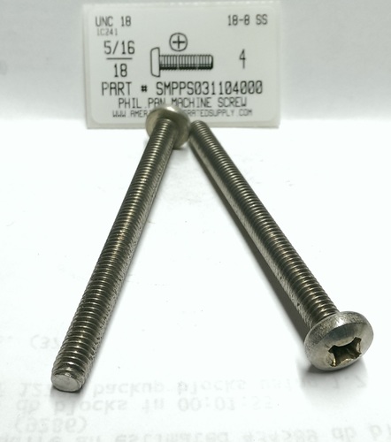 5/16-18X4 PAN HEAD PHILLIPS MACHINE SCREW 18-8 STAINLESS STEEL