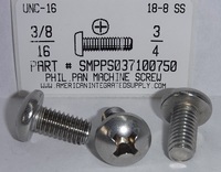 3/8-16X3/4 PAN HEAD PHILLIPS MACHINE SCREW 18-8 STAINLESS STEEL