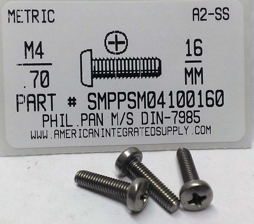 M4-.70X16mm PAN HEAD PHILLIPS MACHINE SCREW A2 STAINLESS STEEL D7985