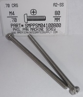 M4-.70X80MM PAN HEAD PHILLIPS MACHINE SCREW A2 STAINLESS STEEL D7985
