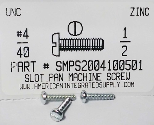 #4-40X1/2 PAN HEAD SLOTTED MACHINE SCREW STEEL ZINC PLATED