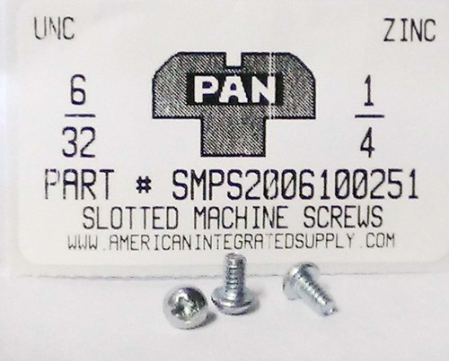 #6-32X1/4 PAN HEAD SLOTTED MACHINE SCREW STEEL ZINC PLATED