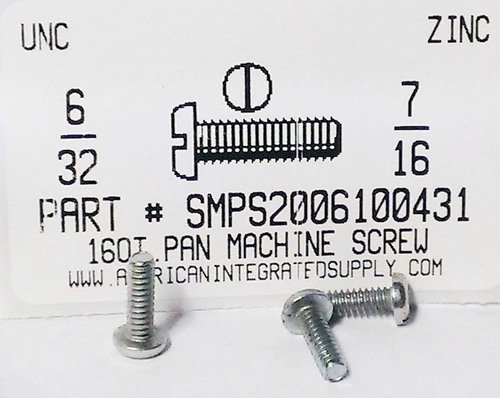 #6-32X7/16 PAN HEAD SLOTTED MACHINE SCREW STEEL ZINC PLATED