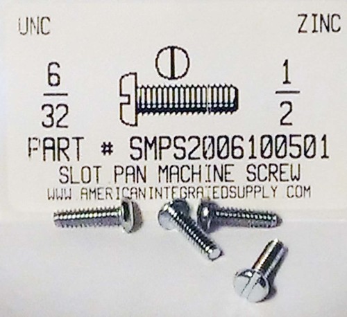 #6-32X1/2 PAN HEAD SLOTTED MACHINE SCREW STEEL ZINC PLATED