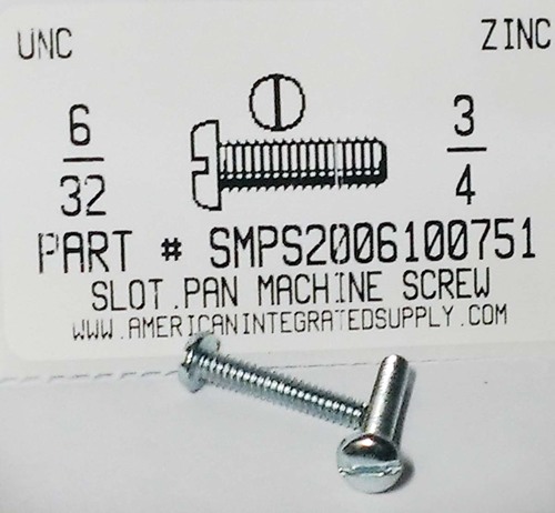 #6-32X3/4 PAN HEAD SLOTTED MACHINE SCREW STEEL ZINC PLATED