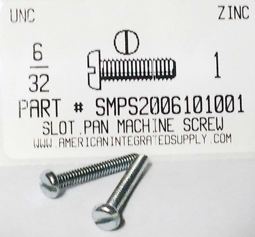 #6-32X1 PAN HEAD SLOTTED MACHINE SCREW STEEL ZINC PLATED
