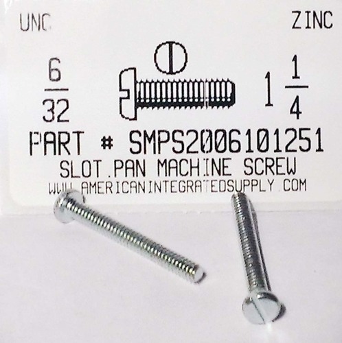 #6-32X1-1/4 PAN HEAD SLOTTED MACHINE SCREW STEEL ZINC PLATED