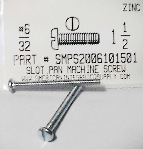 #6-32X1-1/2 PAN HEAD SLOTTED MACHINE SCREW STEEL ZINC PLATED
