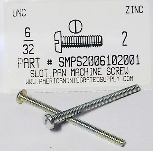 #6-32X2 PAN HEAD SLOTTED MACHINE SCREW STEEL ZINC PLATED