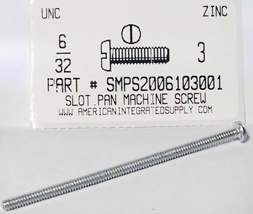 #6-32X3 PAN HEAD SLOTTED MACHINE SCREW STEEL ZINC PLATED