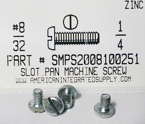 #8-32X1/4 PAN HEAD SLOTTED MACHINE SCREW STEEL ZINC PLATED