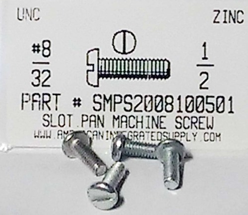 #8-32X1/2 PAN HEAD SLOTTED MACHINE SCREW STEEL ZINC PLATED