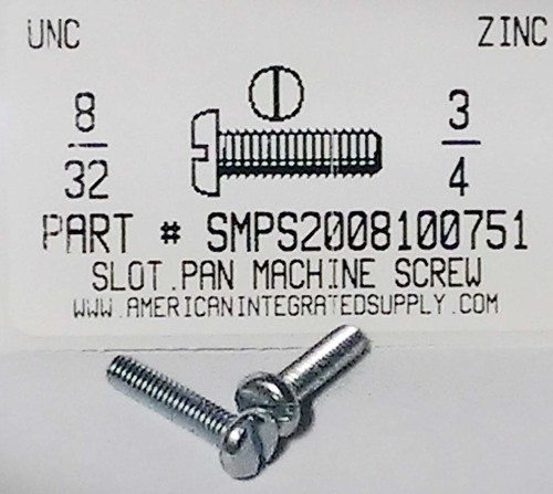 #8-32X3/4 PAN HEAD SLOTTED MACHINE SCREW STEEL ZINC PLATED