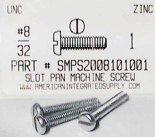 #8-32X1 PAN HEAD SLOTTED MACHINE SCREW STEEL ZINC PLATED