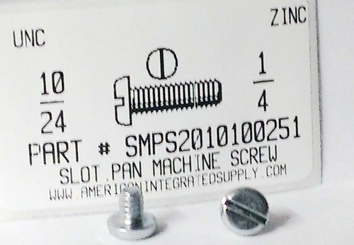 #10-24X1/4 PAN HEAD SLOTTED MACHINE SCREW STEEL ZINC PLATED