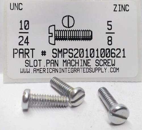 #10-24X5/8 PAN HEAD SLOTTED MACHINE SCREW STEEL ZINC PLATED