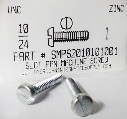 #10-24X1 PAN HEAD SLOTTED MACHINE SCREW STEEL ZINC PLATED