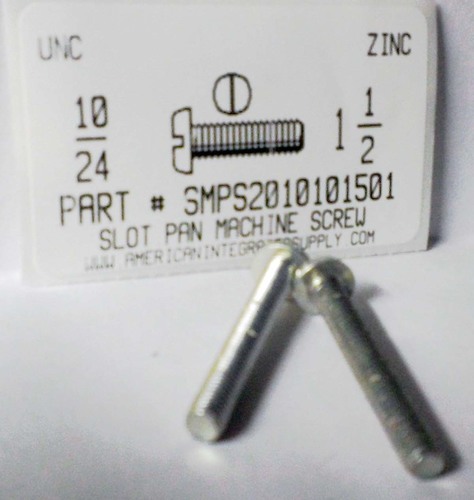 #10-24X1-1/2 PAN HEAD SLOTTED MACHINE SCREW STEEL ZINC PLATED