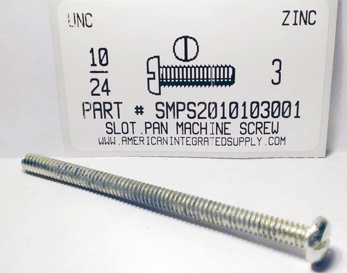 #10-24X3 PAN HEAD SLOTTED MACHINE SCREW STEEL ZINC PLATED
