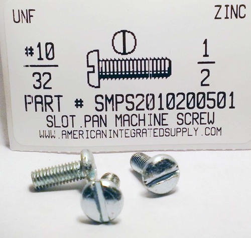 #10-32X1/2 PAN HEAD SLOTTED MACHINE SCREW STEEL ZINC PLATED