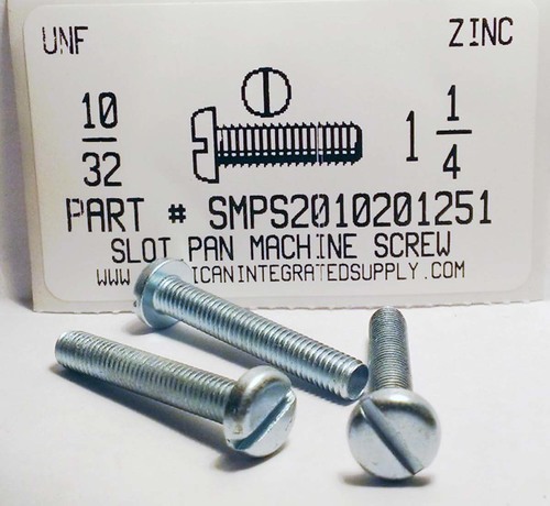 #10-32X1-1/4 PAN HEAD SLOTTED MACHINE SCREW STEEL ZINC PLATED