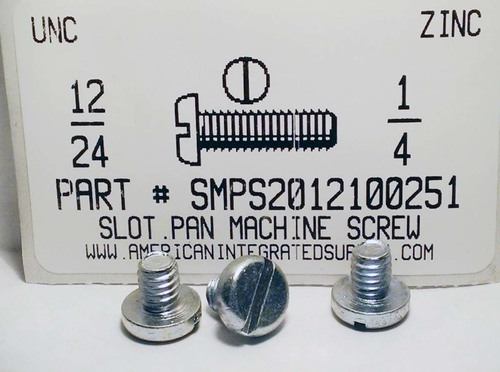 #12-24X1/4 PAN HEAD SLOTTED MACHINE SCREW STEEL ZINC PLATED