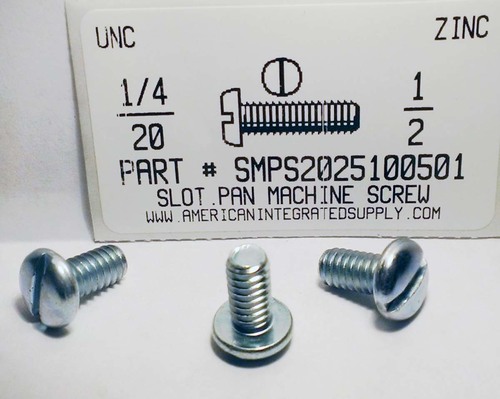 1/4-20X1/2 PAN HEAD SLOTTED MACHINE SCREW STEEL ZINC PLATED
