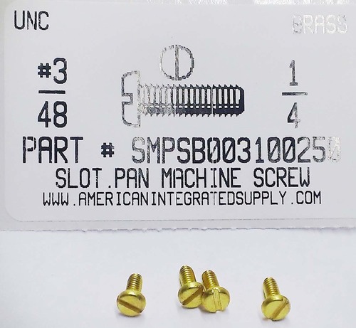 #3-48X1/4 PAN HEAD SLOTTED MACHINE SCREW BRASS