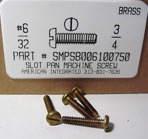 #6-32X3/4 PAN HEAD SLOTTED MACHINE SCREW BRASS