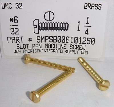 #6-32X1-1/4 PAN HEAD SLOTTED MACHINE SCREW BRASS